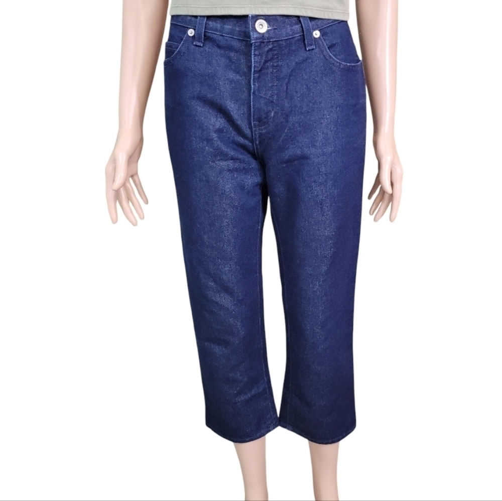 DKNY Womens Y2K Vintage Metallic Blue Denim Capris Size 7